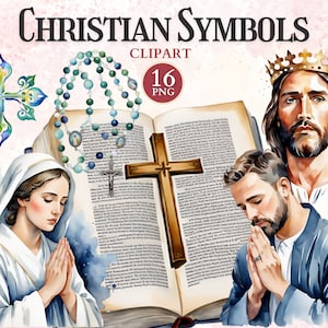 Christelijke symbolen clipart, kerk clipart, bijbel png, Jezus png, christelijk pictogram, katholieke iconen digitaal, kruis grafisch