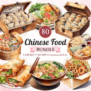 Pacchetto di clipart di cibo cinese, clipart cinese, cucina asiatica, cibo asiatico, clipart alimentare, vettore alimentare, clipart di cucina, clipart di ricette