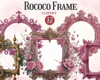 Rococo Frame Clipart, Antique Printable Frames Png to Ornate Picture, Borders Clipart, Decorative Design Elements, Transparent Png