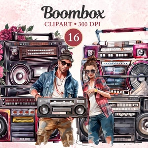 Clipart Boombox, Boombox Png, radio Png, soirée à thème années 80, années 60, musique rétro, audio, son, clipart musique, musique Png