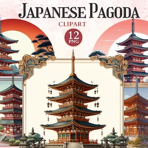 Japanische Pagode Clipart, Asiatisches Heiligtum, Japan Clipart, Kulturelle Symbole, Kulturelle Kunst, Sakura Blume, Asiatische Blumenkunst