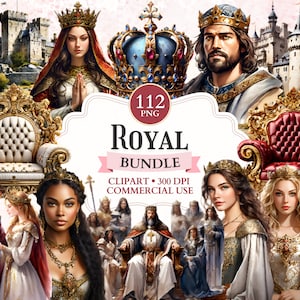 Bundle de cliparts royaux, Roi Png, Clipart Reine, Image médiévale, Moyen Âge, Png historique, Histoire fantastique, Album de coupures