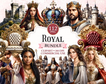 Royal Clipart Bundle: Medieval King, Queen, Castle (PNG)