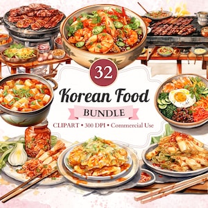 Korean Food Clipart Bundle, Korean BBQ, Asian Food, Food Clipart, Food Vector, Cooking Clipart, Cooking Png, Recipe Clipart