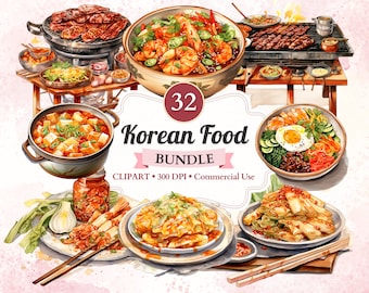 Korean Food Clipart Bundle, Korean BBQ, Asian Food, Food Clipart, Food Vector, Cooking Clipart, Cooking Png, Recipe Clipart