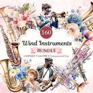 Wind Instrument Clipart Bundle, Musical Instrument, Brass, Music Clipart, Music Png, Musician, Orchestra, Marching Band