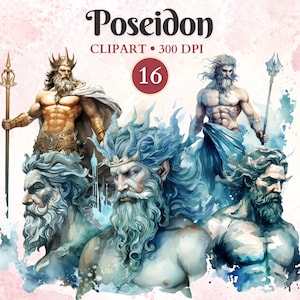 Clipart Poséidon, merveille lunatique, clipart mythologie, dieux grecs, Grèce antique, mythologie grecque, album de scrapbooking