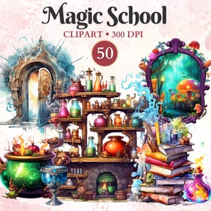 Magic School Bundle Clipart, Wizard Clipart, Magic Clip Art, Wizarding, Watercolor Png, Fantasy Clipart, Transparent Png, Instant Download