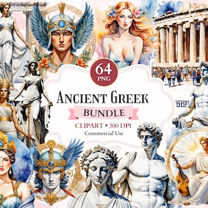 Ensemble de cliparts grec ancien, mont Olympe, Parthénon, clipart temple grec, statue de la déesse, art divin féminin