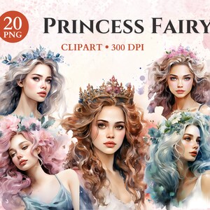 Princess Fairy Clipart, Watercolor Princess, Fairy Tale Princess, Fairy Tale Princess, Fantasy Clipart, Transparent Png, Instant Download