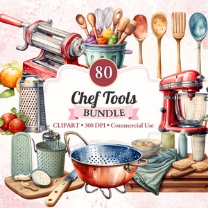 Chef Tools Clipart Bundle, Set, Watercolor, Cooking Tools Clipart, Kitchen Utensils, Cook, Accessories, Transparent Png, Commercial Use