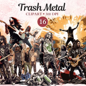 Trash Metal Clipart, Banda de Rock, Banda Png, Estrella de Rock, Guitarrista, Músico, Música Rock, Concierto, Imágenes Prediseñadas de Música, Música Png