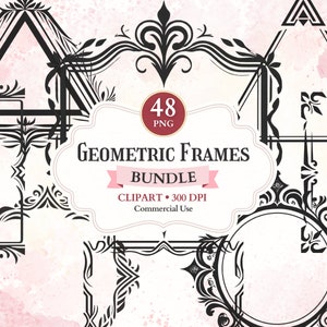 Geometric Frames Clipart, Printable Photo Frame Png, Ornate Picture, Borders Clipart, Decorative Elements, Scrapbooking, Sublimation Design