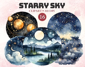 Imágenes Prediseñadas de cielo estrellado, acuarela, cielo nocturno estrellado, imágenes prediseñadas espaciales, estrella, luna png, galaxia mágica, celestial, soñador, cielo, místico, cósmico