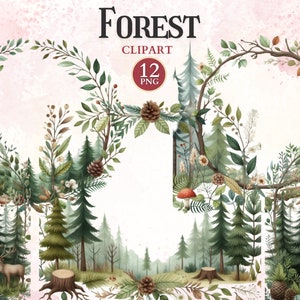 Clipart cornice foresta, foresta incantata, cornice verde stampabile Png, ghirlanda di bosco naturale, clipart di bordo, design di sublimazione