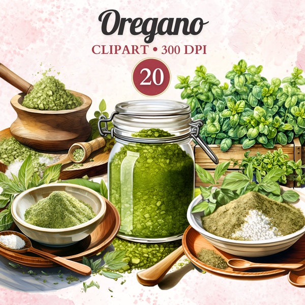 Oregano Clipart, Herbs Clipart, Herbs png, Herbs Illustrations, Spice, Jars, Plant, Cooking, Condiment, Culinary, Food, Organic, Watercolor