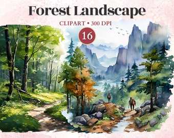 Forest Landscape Clipart, Forest Graphics, Adventure Png, Mountain River, Outdoor Png, Explorer Clipart