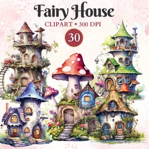 Clipart Dom Wróżki, Akwarela, Png, Magiczny Clipart, Wróżka, Dom Grzybowy, Grafika Bajkowa, Malutki, Domek Fantazyjny, Las, Dziennik