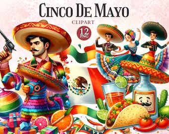 Cinco de Mayo Clipart, Papel Picado, Cactus Graphic, Sombrero Png, Mexican Fiesta, Maracas, Mexican Clipart, Taco Tuesday, Travel Vector