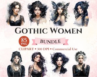 Gothic Frauen Clipart Bundle, Gothic Girls Clipart, Goth Girl Clipart, Goth Clipart, Diva Glamour, Transparente Png, kommerzielle Nutzung