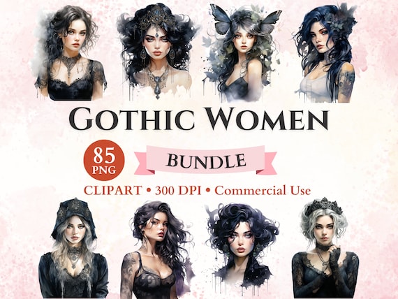 Gothic Women Clipart Bundle, Gothic Girls Clipart, Goth Girl Clipart, Goth Clipart, Diva Glamour, Transparent Png, Commercial Use
