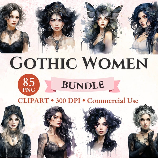 Gothic Women Clipart Bundle, Gothic Girls Clipart, Goth Girl Clipart, Goth Clipart, Diva Glamour, Transparent Png, Commercial Use