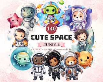 Weltraum Clipart Bundle, Aquarell, Kawaii Weltraum, Galaxy Clipart, Universum, Png, Weltraum, Abenteuer, Grafik, Party, kommerzielle Nutzung