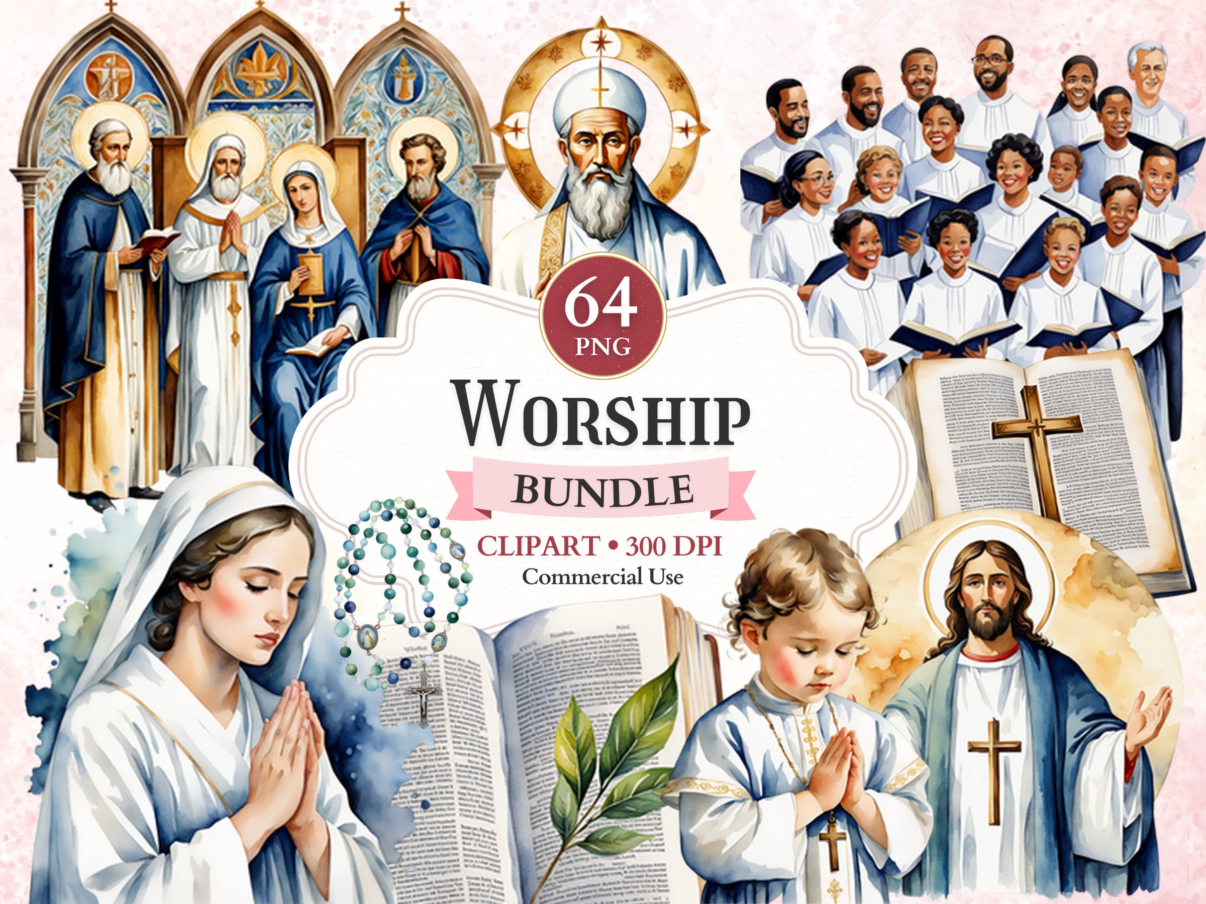 Single Graphics Catholic Worship Clipart Bundle, Church Silhouette, Faith Cut File, Cross ...