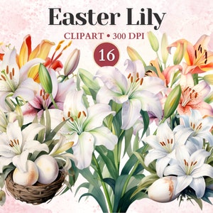 Osterlilien Clipart, Lilienstrauß, druckbare Kunst Ostern, Frühling Sublimation, Frühling Clipart, Auferstehung Sonntag