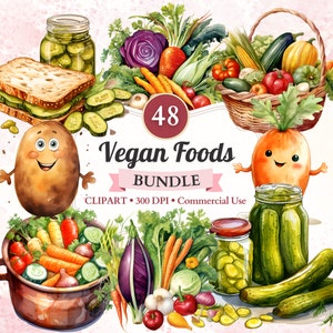 Lot de cliparts aliments végétaliens, png, alimentation saine, végétarien, végétalien, salade, végétarien, jardin, ferme, agriculture, usage commercial