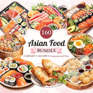 Pacote de clipart de comida asiática, culinária asiática, comida chinesa, comida japonesa, comida coreana, clipart de culinária, clipart de receitas