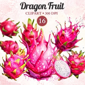 Imágenes Prediseñadas de fruta de dragón, pintura de fruta de dragón, imágenes prediseñadas de alimentos saludables, comida tropical, vibraciones de verano, libro de chatarra