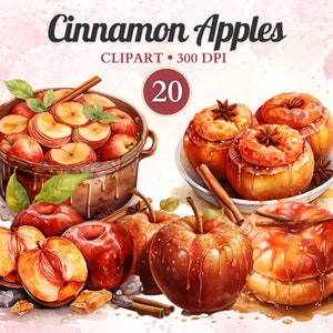 Cinnamon Apple Clipart, Apple Harvest, Dessert Set, Delicious Dessert, Tasty Sweet, Apple Png, Bakery Graphic, Baking Clipart