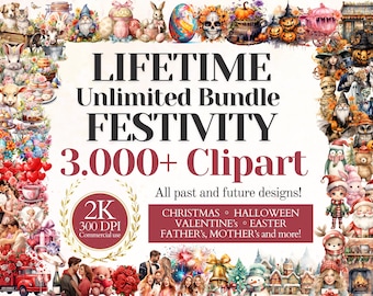 FESTIVITY Bundle, 3.000+ Clipart Png, Unlimited Lifetime Entire Collection, Past and Future Designs, Christmas, Halloween, Commercial Use