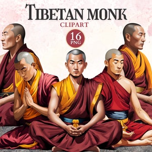 Clipart moine tibétain, silhouette de Bouddha, clipart yoga, moine méditation, vecteur de lotus, Bouddha Png, mantras, art bouddhiste