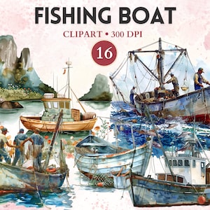 Fischerboot Clipart, Angeln Aquarell, Angeln Clipart, Sport Grafik, Sport Bild, transparenter Hintergrund Clip Art