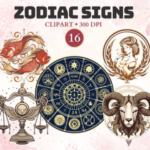 Zodiac Signs Clipart, Astrology Clipart, Horoscope Symbols, Zodiac Constellation, Art, Star Sign, Space, Universe, Celestial, Mystical