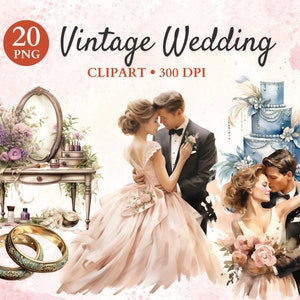 Clipart mariage vintage, Clipart mariage, Clipart romantique, Clipart célébration mariage, mariage Png, Png Transparent, téléchargement immédiat