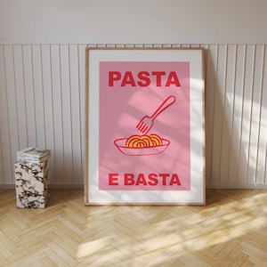Pink Spaghetti Pasta Poster: Retro Italian Food and Kitchen Wall Art (Digital Download