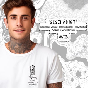 FUNAMENTALMENTE DAÑADO - Camisa de diseño VatoInk, camisa de diseño de pilar griego roto, camisa meme, camisa sarcástica, motivo divertido, daños en el techo