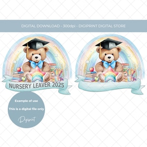Ours en peluche arc-en-ciel 2025 PNG, clipart nounours arc-en-ciel de remise des diplômes, classe maternelle de 2025 sublimation design, ours de remise des diplômes PNG