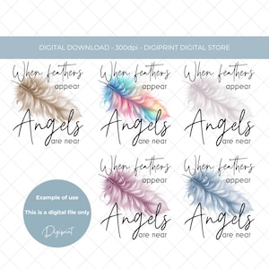 Lorsque les plumes apparaissent, les anges sont presque téléchargés, conception de plume commémorative PNG, perte d'un être cher, graphique de cadeau commémoratif de plumes