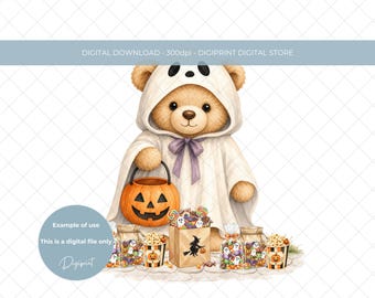 Halloween Teddy Bear Ghost Clipart, Spooky Cute Halloween Sublimation Design (Digital Download)