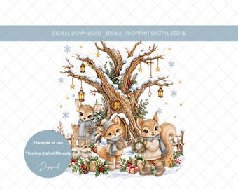 Watercolour Christmas Woodland Friends PNG: Holiday Woodland Clipart (Digital Download)