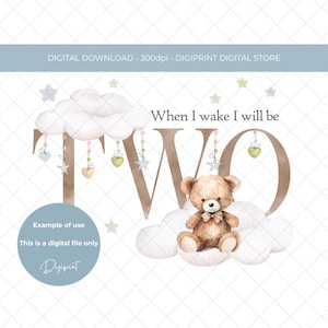 Baby second birthday neutral boho teddy digital graphic PNG number two baby birthday instant download file sublimation UVDTF print file