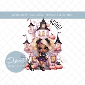 Halloween Puppe Clipart, süßes Mädchen Clipart, Herbst Herbst, Halloween Clipart, Spukhaus PNG sofortiger Download, Sublimation, kommerzielle Nutzung
