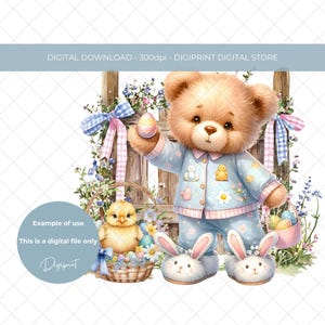 Ostern Teddy Eiersuche Aquarell Sublimation PNG, Ostern Clipart digital Design sofortiger Download, niedliche Osterbär Clipart, Kind Wandkunst