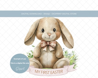 赤ちゃんの初めてのイースター、ニュートラルバニー PNG（デジタルダウンロード）