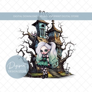 Halloween Puppe Clipart, süßes Mädchen Clipart, Herbst Herbst, Halloween Clipart, Spukhaus PNG sofortiger Download, Sublimation, kommerzielle Nutzung