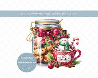 PNG di cioccolata calda natalizia, PNG di cioccolata calda, design a sublimazione, download digitale istantaneo, clipart di Natale, clipart natalizia, PNG di Natale